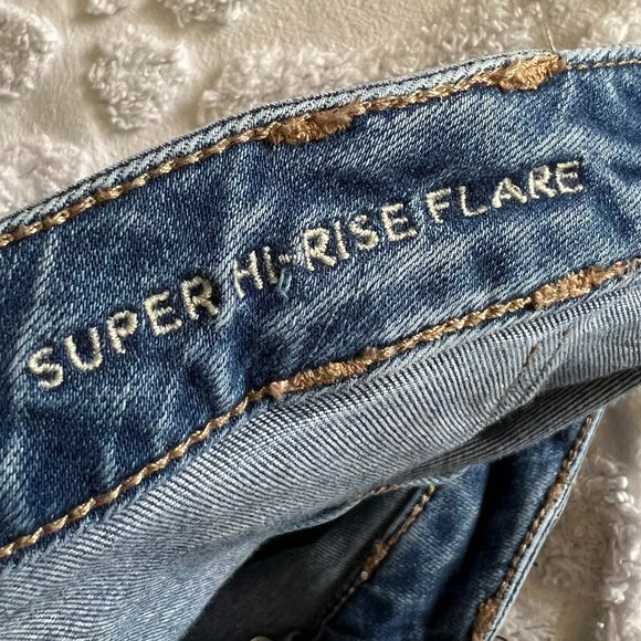 AMERICAN EAGLE Super Hi Rise Flare Bohemian Blue Jeans Retro-Inspired Size 20 - Picture 9 of 15